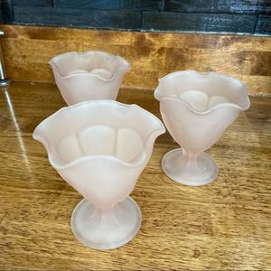 Vintage Pink Frost Glass Ice Cream Sundae Cup | Set Of 3 | Ice Cream Bowl | Cute